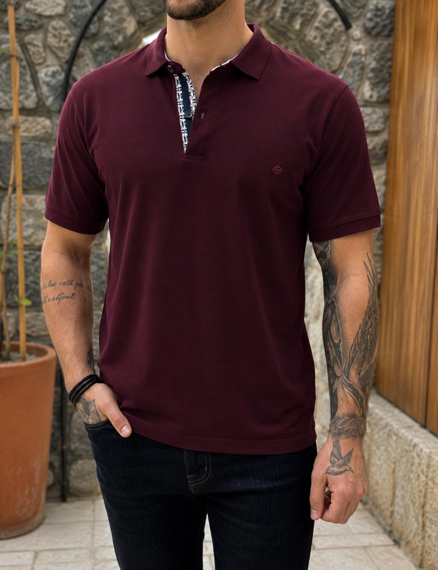 Origin ανδρική μπορντό πικέ Polo μπλούζα Plus Size 262723 - Origin - 